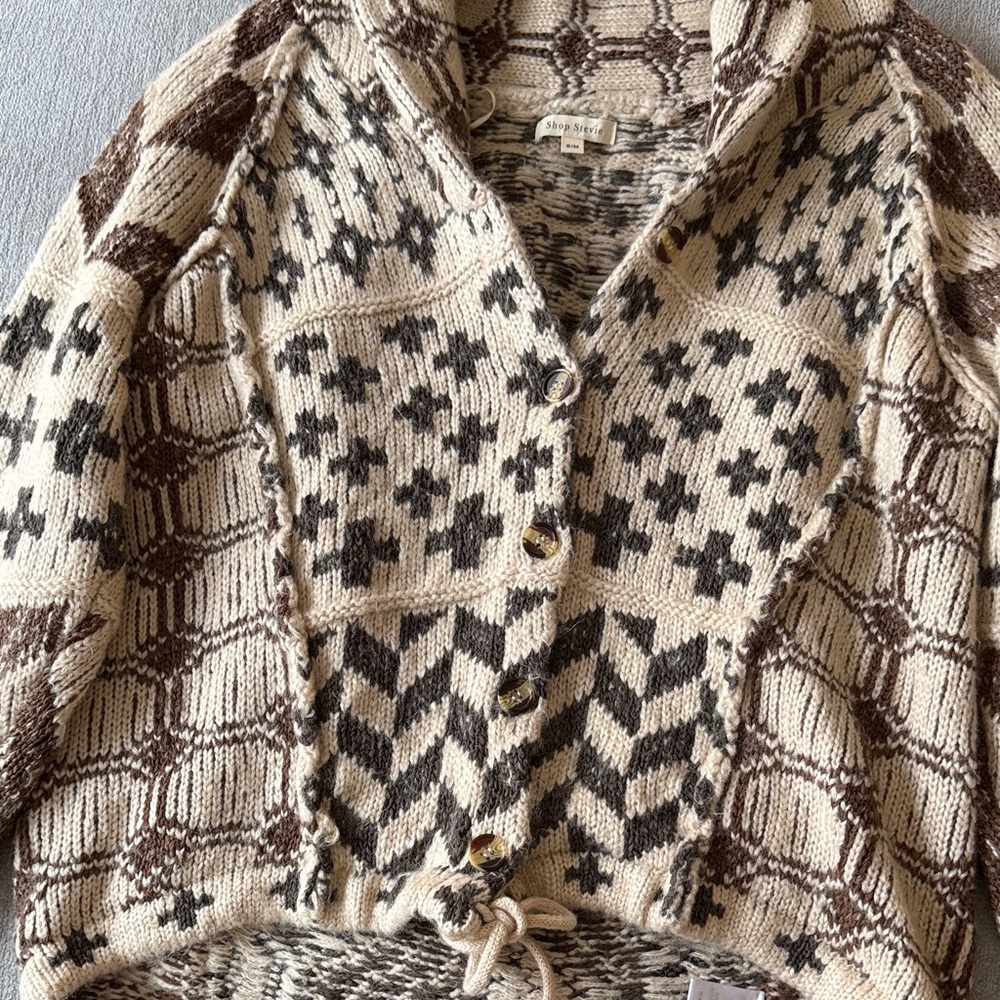 Geometric Patterned Knit Cardigan - Picture 2 of 6